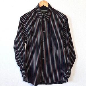 Ermenegildo Zegna Shirt Men's Medium Long‎ Sleeve Button-Up Black Striped